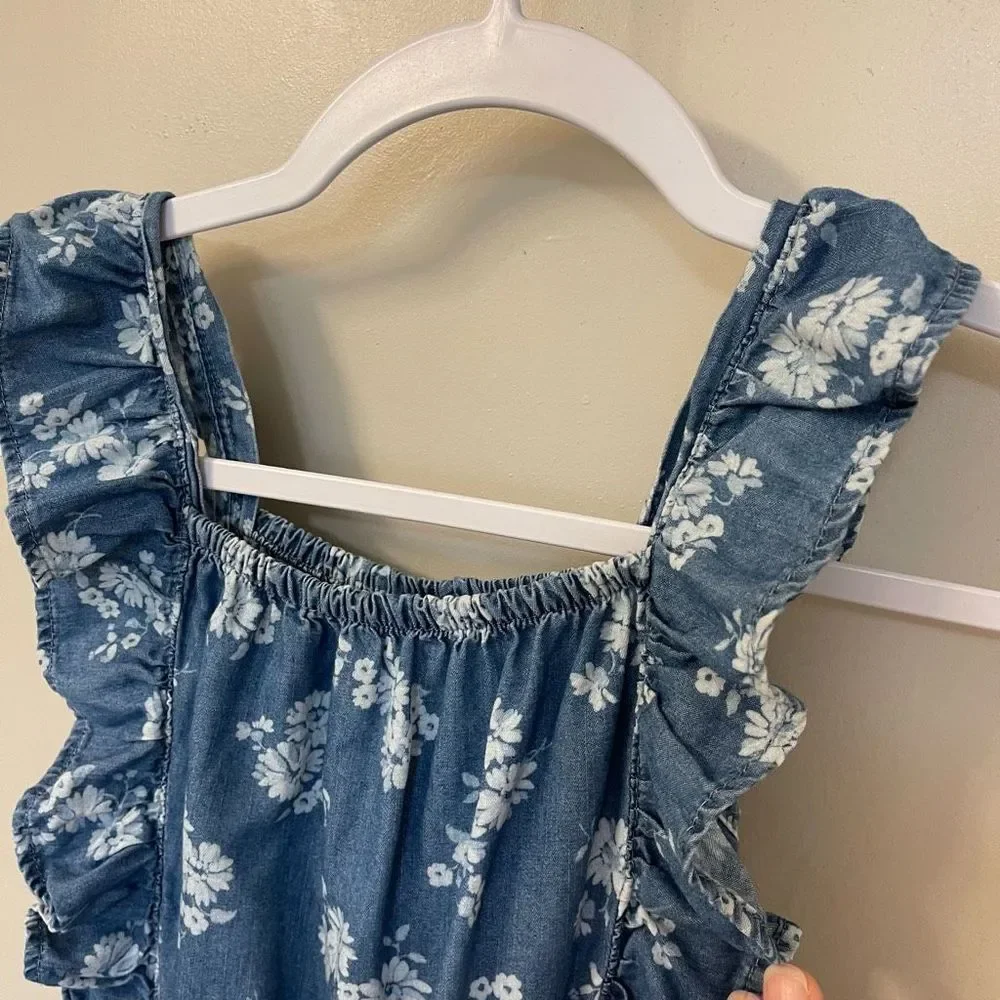 OshKosh Girls Ruffled Chambray Floral Jumper Sz 4T